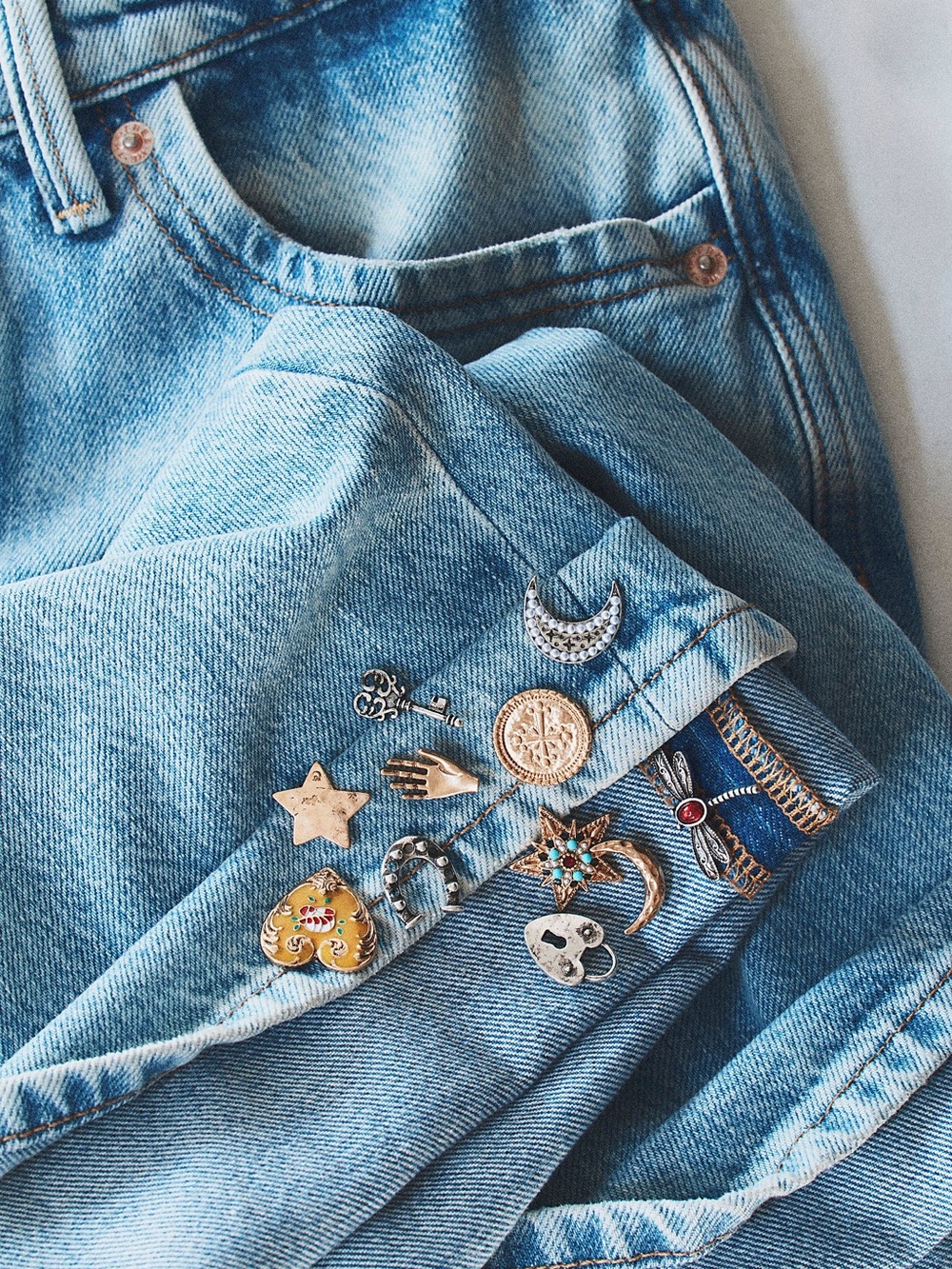 New🌟Free People-Turquoise Accent Silver-Tone Mixed Metal Collective Pin Set